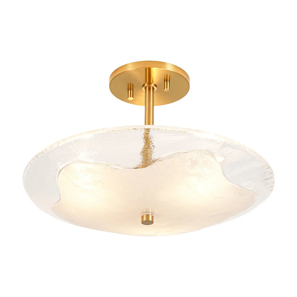 Cloudy Style Textured Glass Shallow Bowl Round Semi Flush Mount - Image 6
