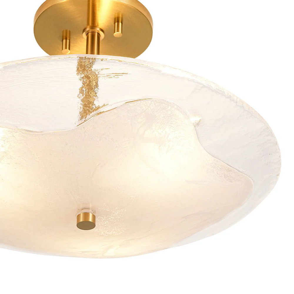 Cloudy Style Textured Glass Shallow Bowl Round Semi Flush Mount - Image 7