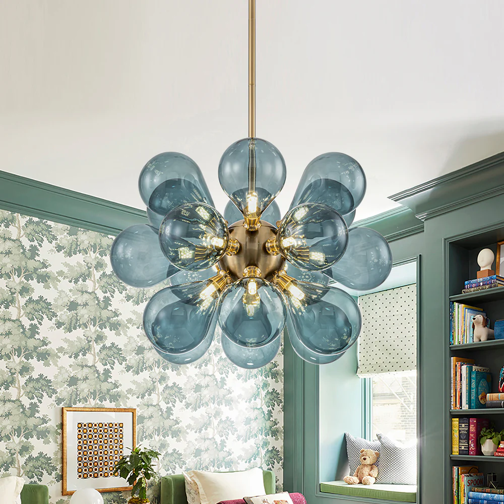 Cluster Blue Glass Bubble Chandelier - Image 3