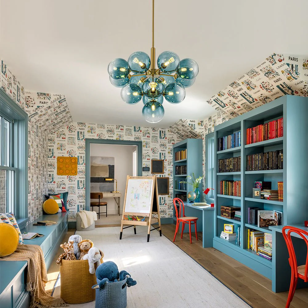 Cluster Gradual Blue Glass Bubble Tiered Chandelier - Image 2