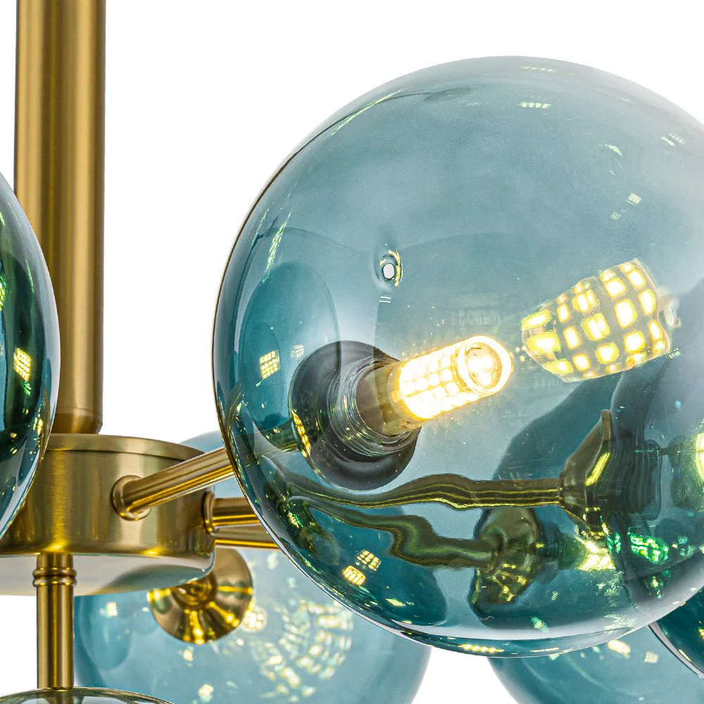 Cluster Gradual Blue Glass Bubble Tiered Chandelier - Image 8