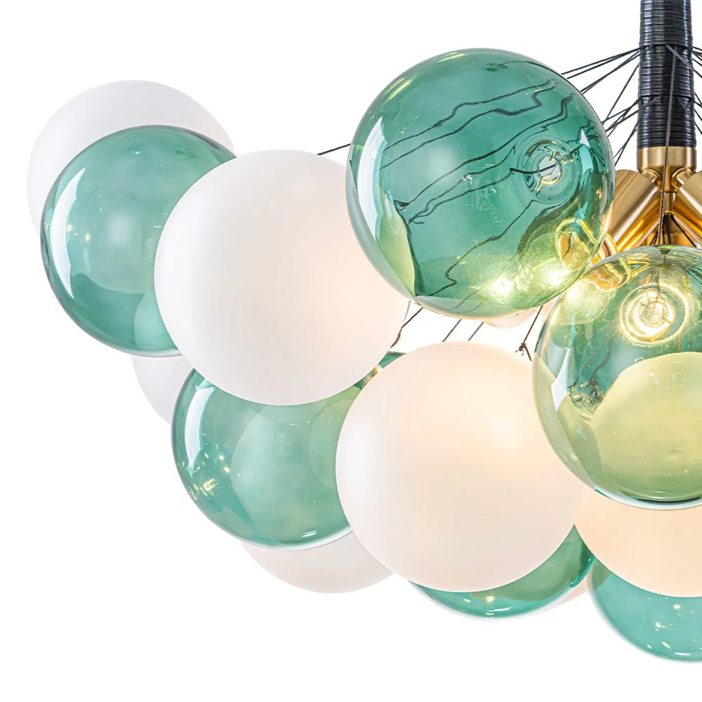 Art Deco Cluster Green Frosted White Glass Bubble Chandelier - Image 10