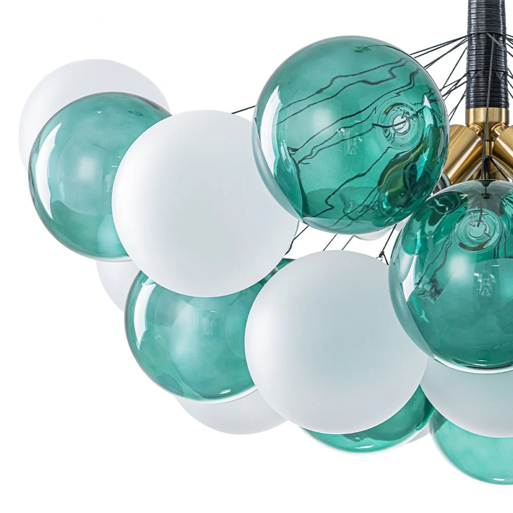 Art Deco Cluster Green Frosted White Glass Bubble Chandelier - Image 11