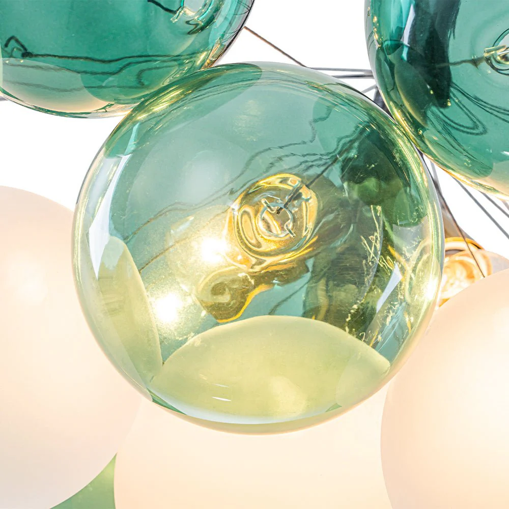 Art Deco Cluster Green Frosted White Glass Bubble Chandelier - Image 12