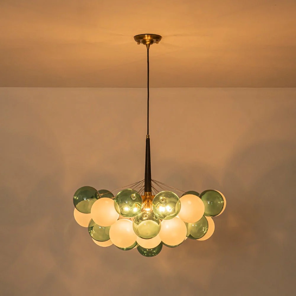 Art Deco Cluster Green Frosted White Glass Bubble Chandelier - Image 16