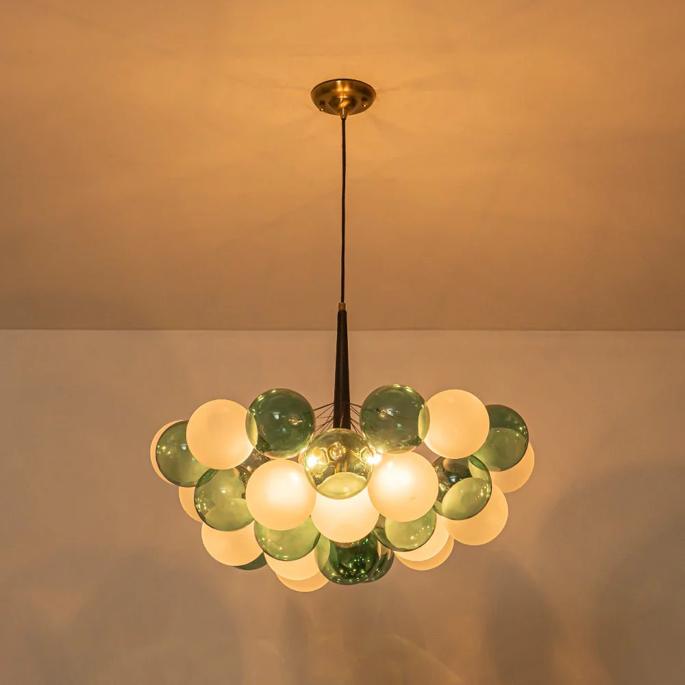 Art Deco Cluster Green Frosted White Glass Bubble Chandelier - Image 17