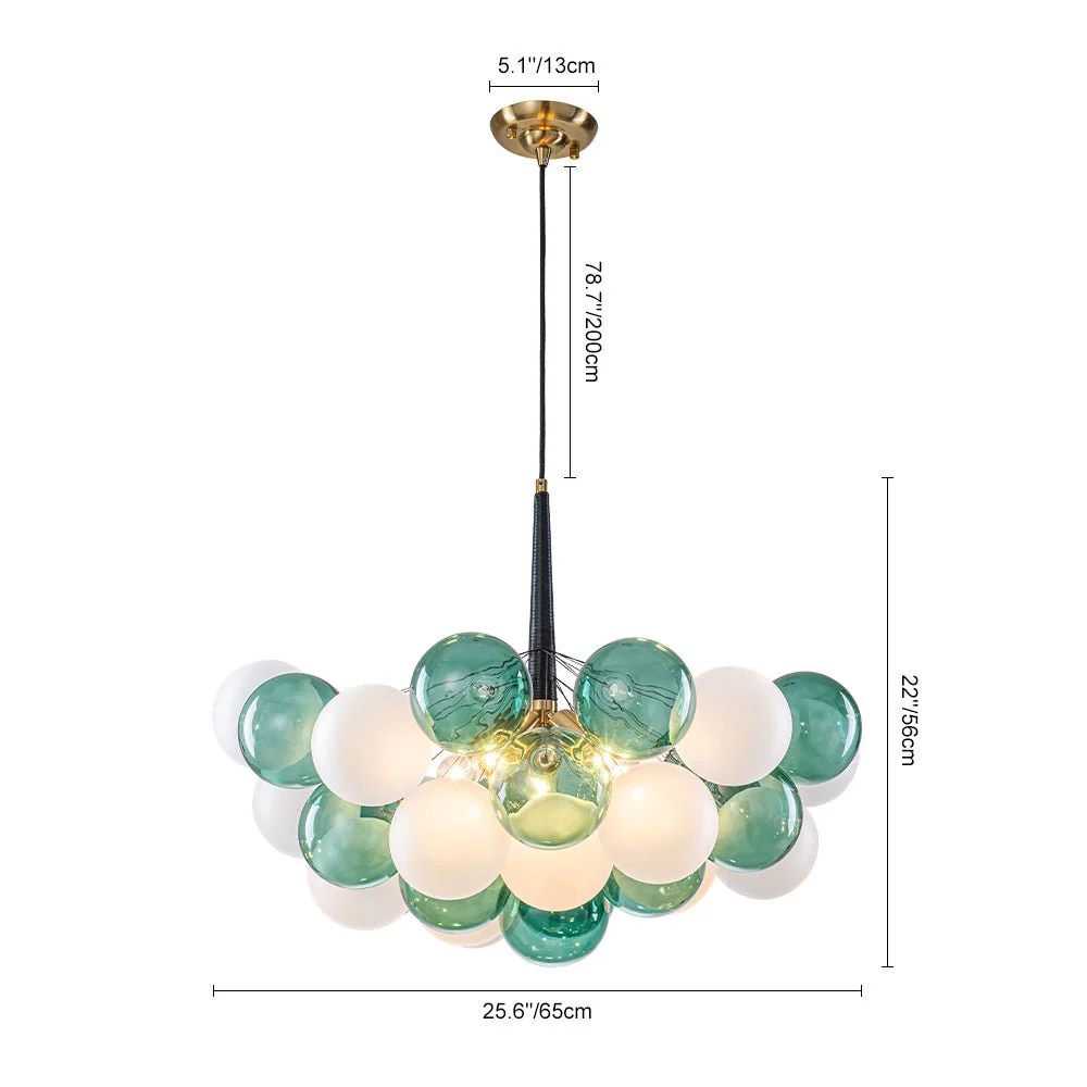 Art Deco Cluster Green Frosted White Glass Bubble Chandelier - Image 18