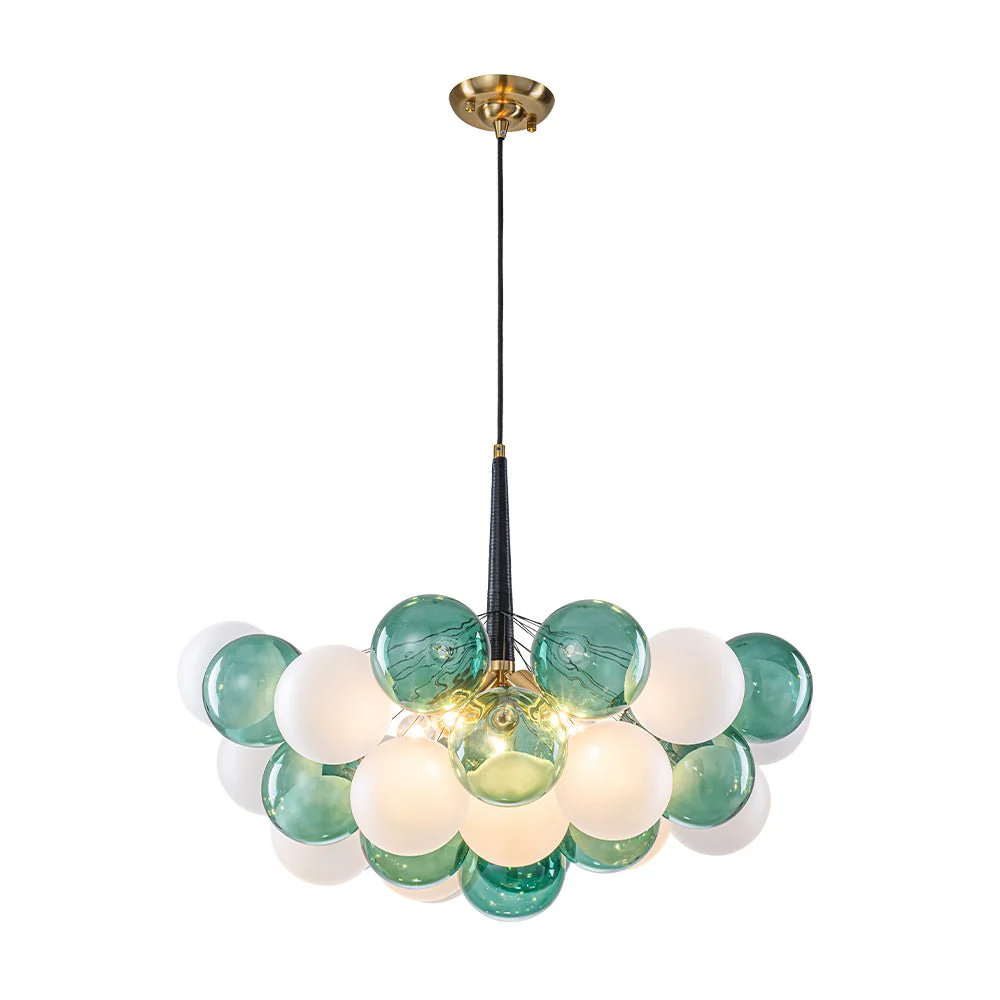 Art Deco Cluster Green Frosted White Glass Bubble Chandelier - Image 3