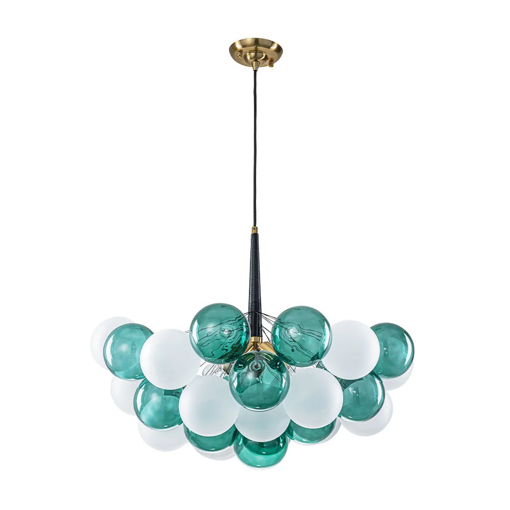 Art Deco Cluster Green Frosted White Glass Bubble Chandelier - Image 4