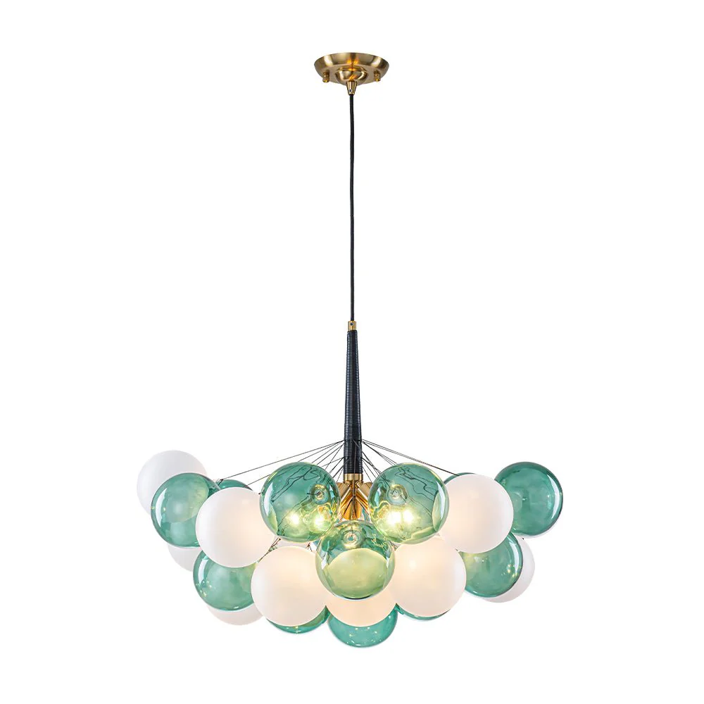 Art Deco Cluster Green Frosted White Glass Bubble Chandelier - Image 5