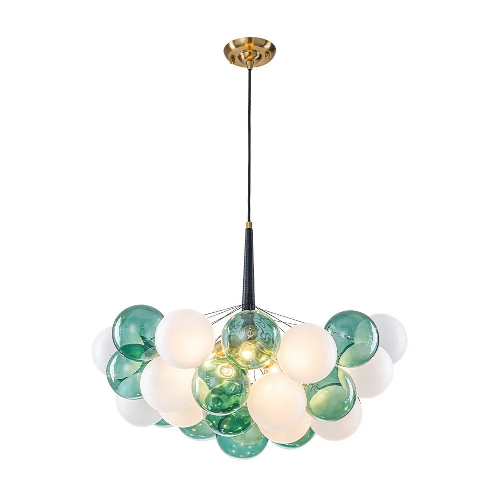 Art Deco Cluster Green Frosted White Glass Bubble Chandelier - Image 6