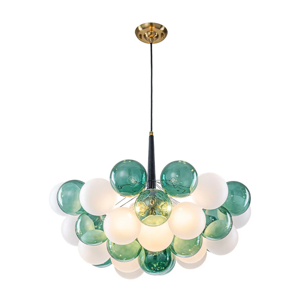 Art Deco Cluster Green Frosted White Glass Bubble Chandelier - Image 7