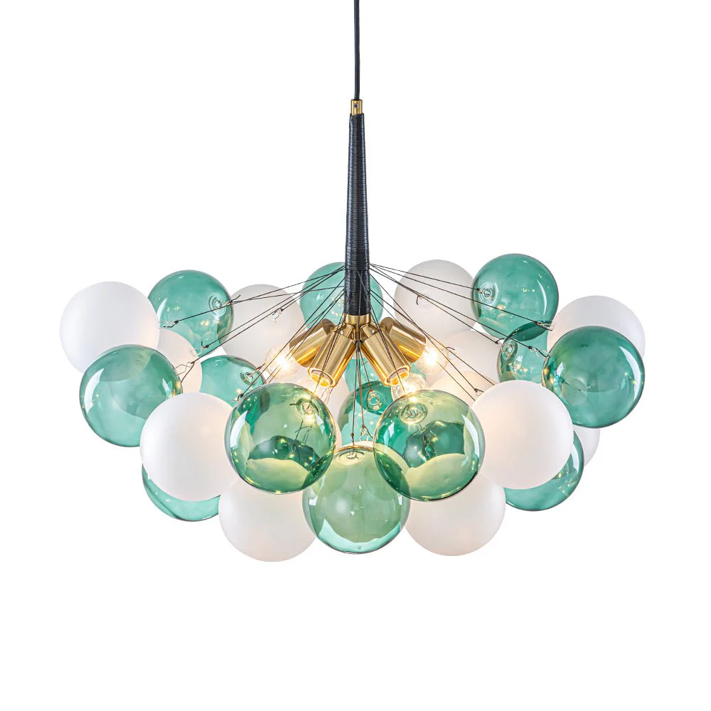 Art Deco Cluster Green Frosted White Glass Bubble Chandelier - Image 8