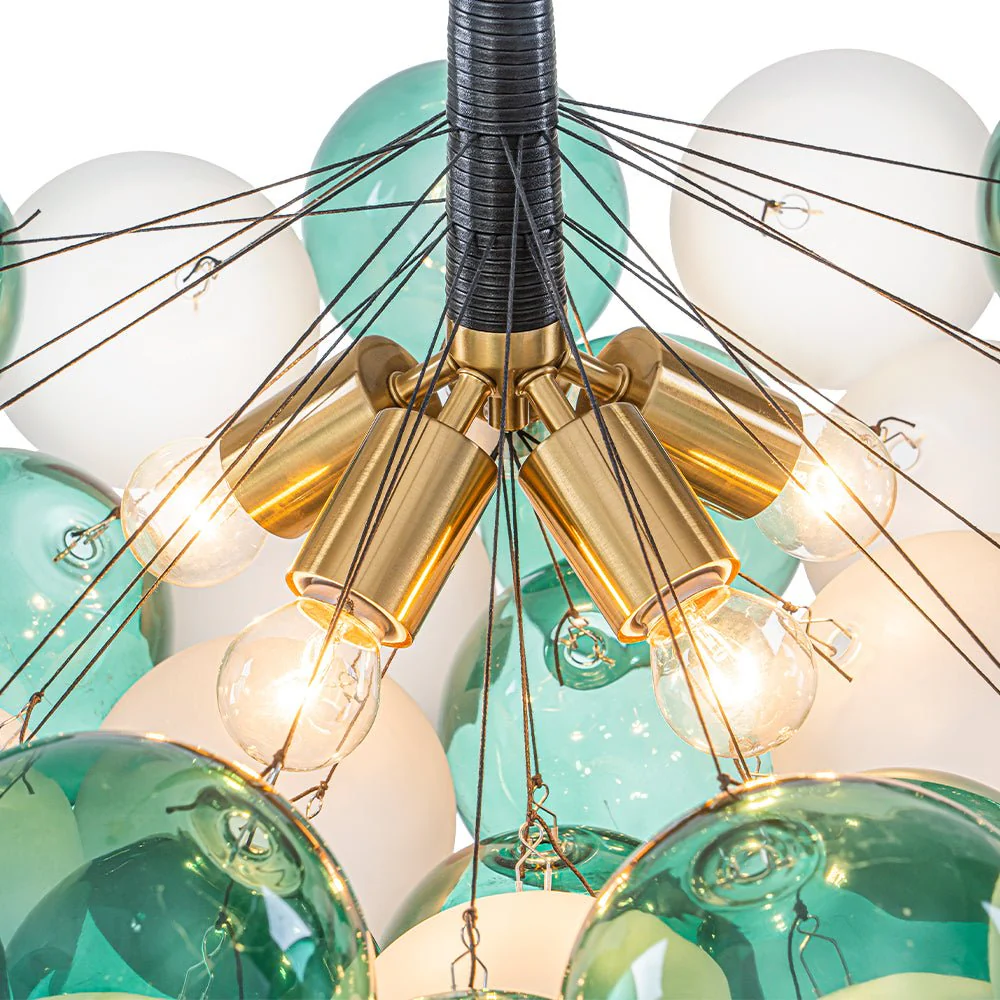 Art Deco Cluster Green Frosted White Glass Bubble Chandelier - Image 9