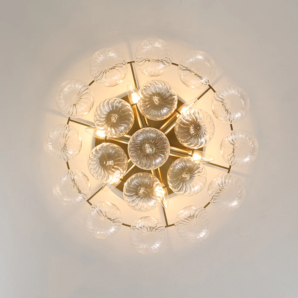 Cluster Ribbed Glass Bubble Round Tiered Semi Flush Chandelier - Image 13