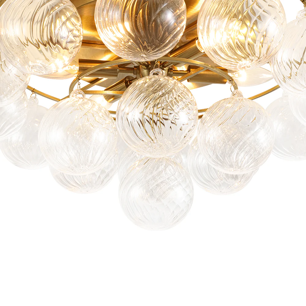 Cluster Ribbed Glass Bubble Round Tiered Semi Flush Chandelier - Image 14