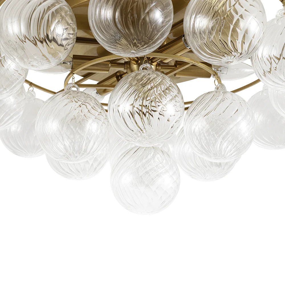 Cluster Ribbed Glass Bubble Round Tiered Semi Flush Chandelier - Image 15