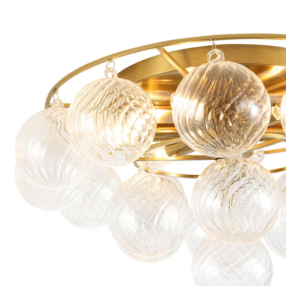 Cluster Ribbed Glass Bubble Round Tiered Semi Flush Chandelier - Image 16
