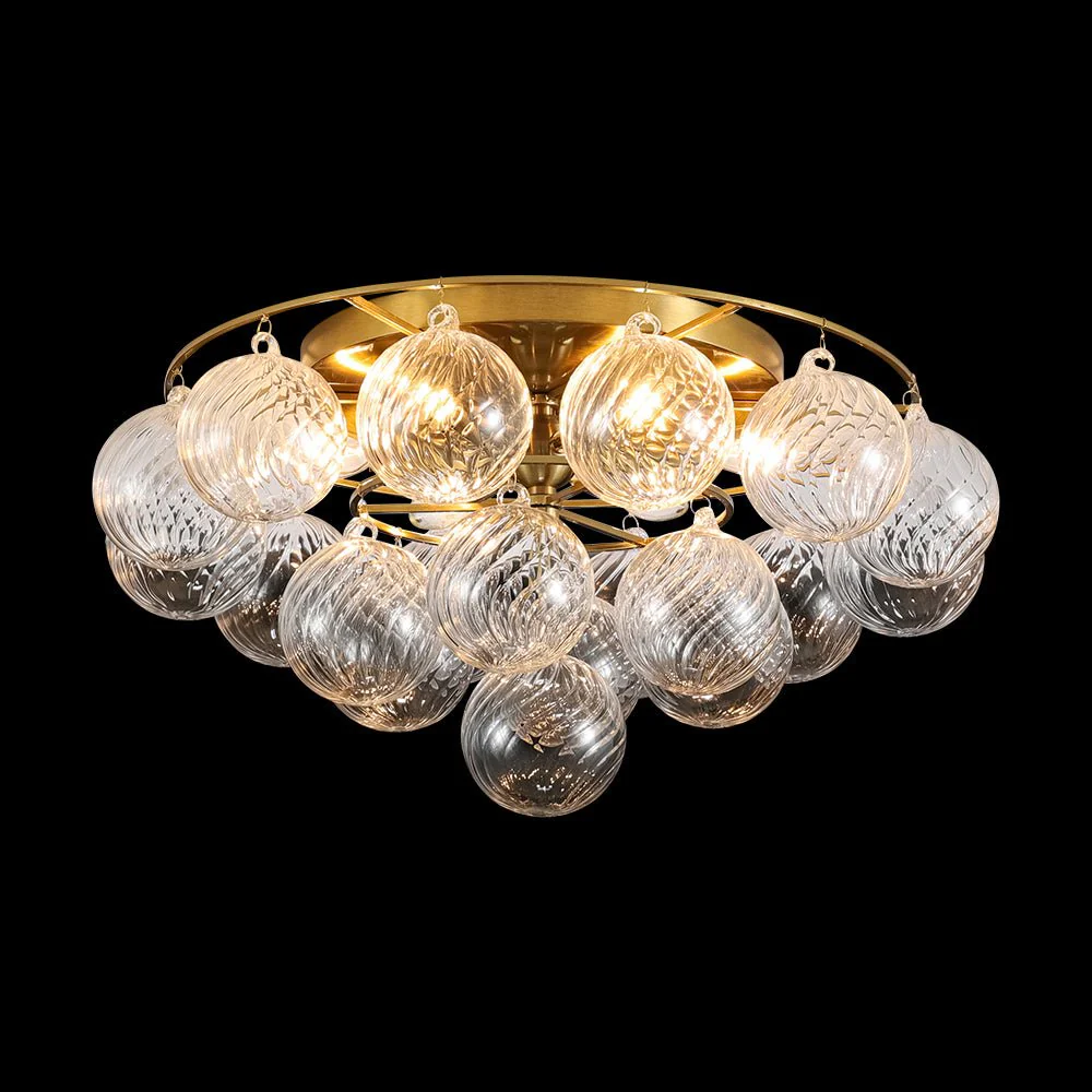 Cluster Ribbed Glass Bubble Round Tiered Semi Flush Chandelier - Image 3