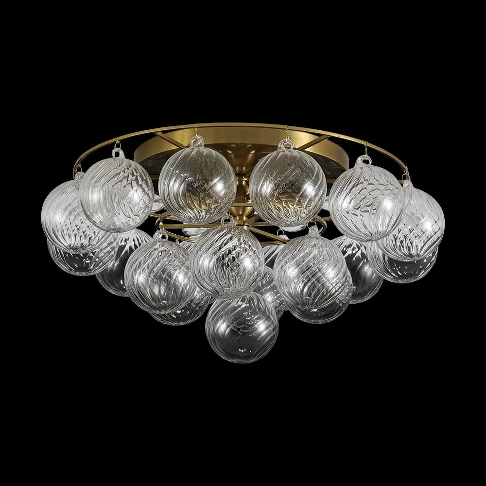 Cluster Ribbed Glass Bubble Round Tiered Semi Flush Chandelier - Image 4