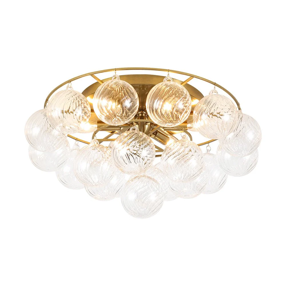 Cluster Ribbed Glass Bubble Round Tiered Semi Flush Chandelier - Image 5