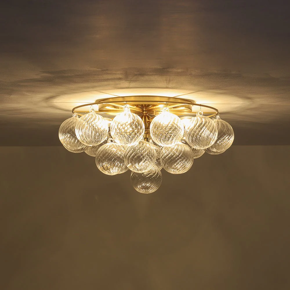 Cluster Ribbed Glass Bubble Round Tiered Semi Flush Chandelier - Image 8