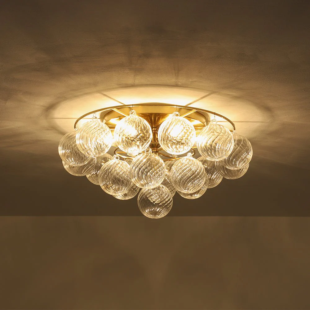 Cluster Ribbed Glass Bubble Round Tiered Semi Flush Chandelier - Image 9