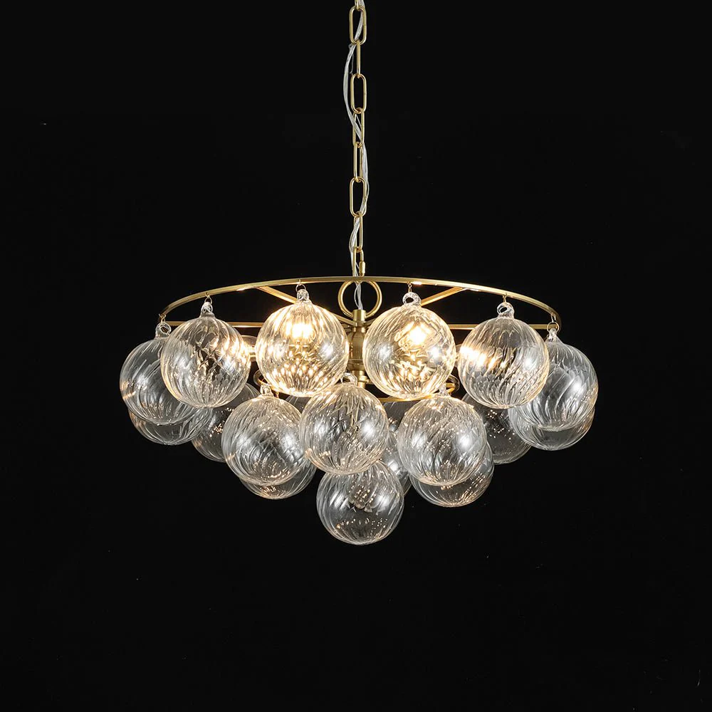 Cluster Ribbed Glass Globe Bubble Round Tiered Chandelier - Image 3