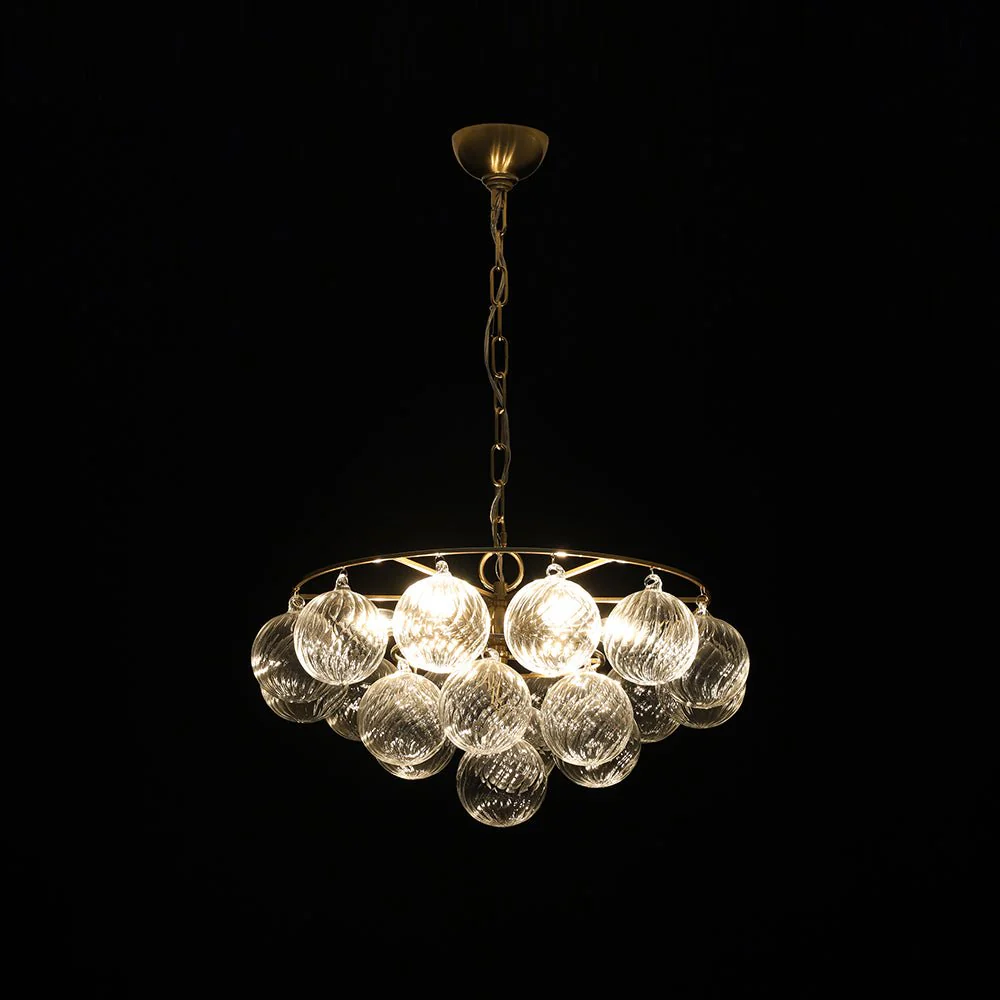 Cluster Ribbed Glass Globe Bubble Round Tiered Chandelier - Image 4