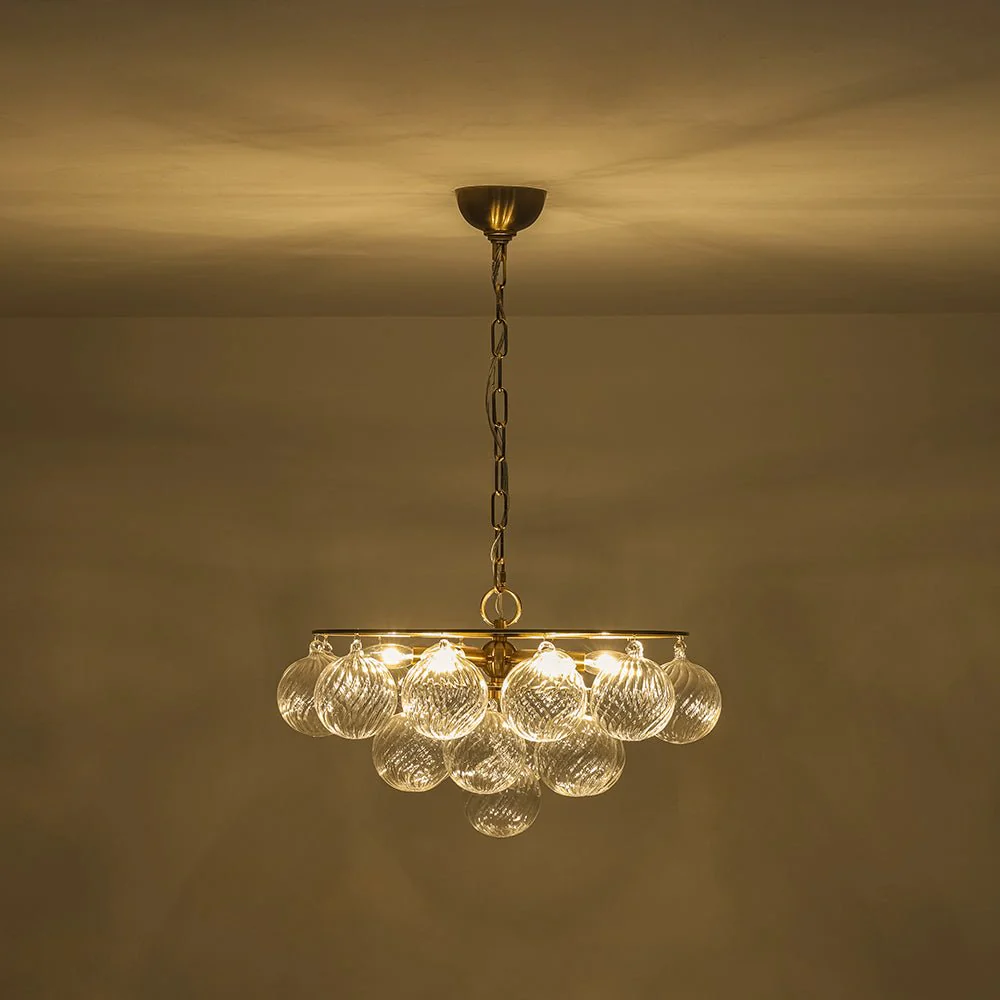 Cluster Ribbed Glass Globe Bubble Round Tiered Chandelier - Image 5