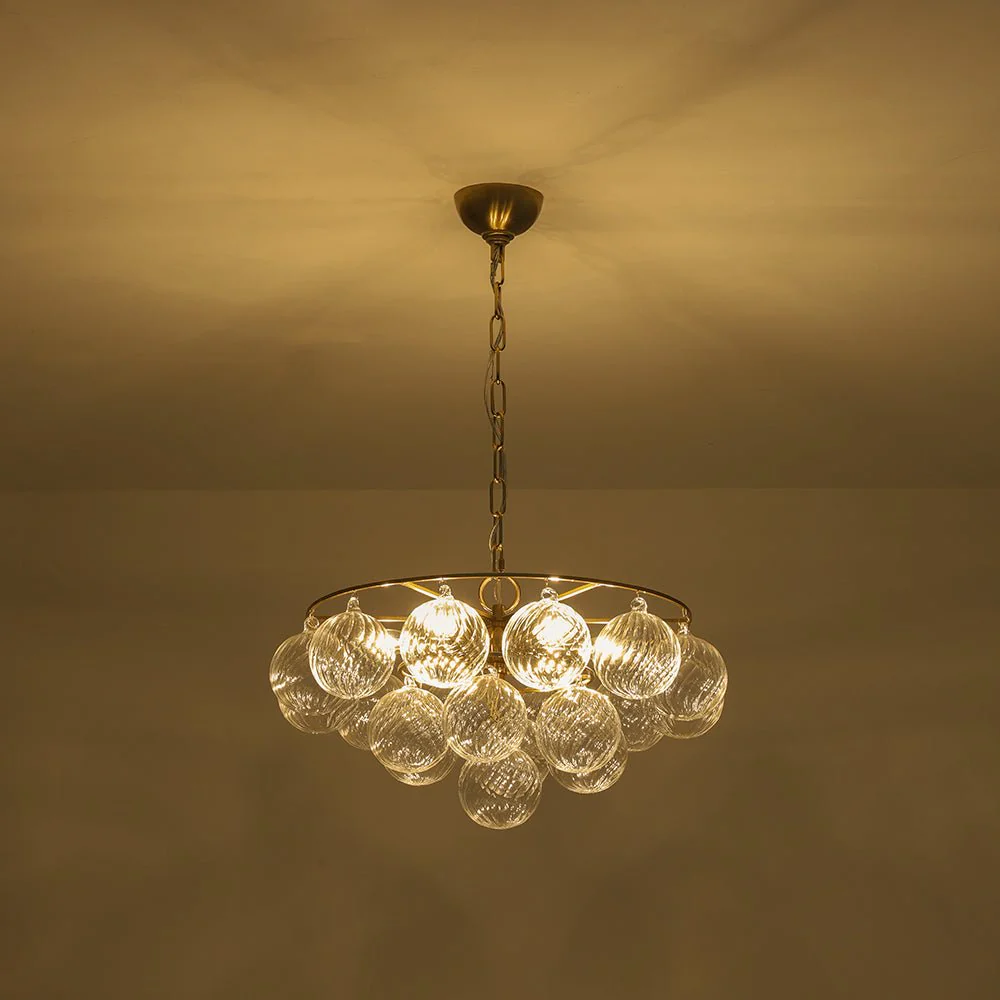 Cluster Ribbed Glass Globe Bubble Round Tiered Chandelier - Image 6