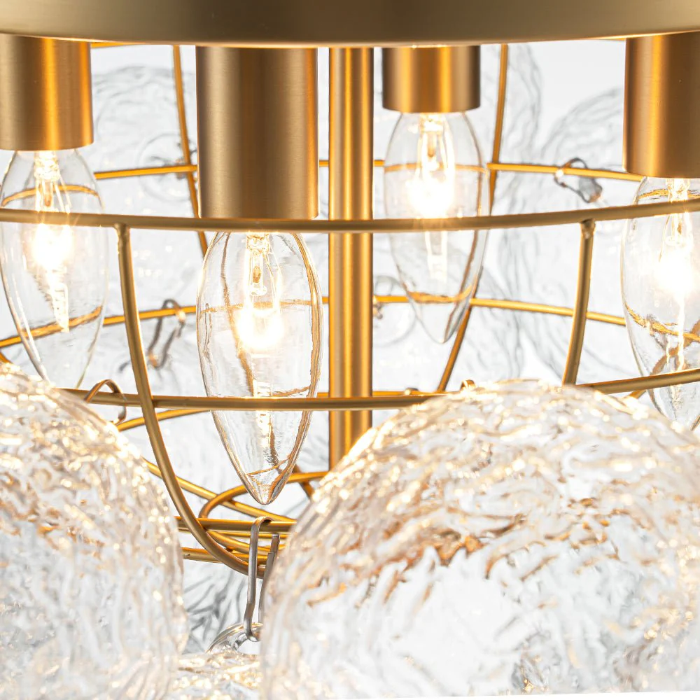 Cluster Rippled Glass Bubble Round Semi Flush Chandelier - Image 13