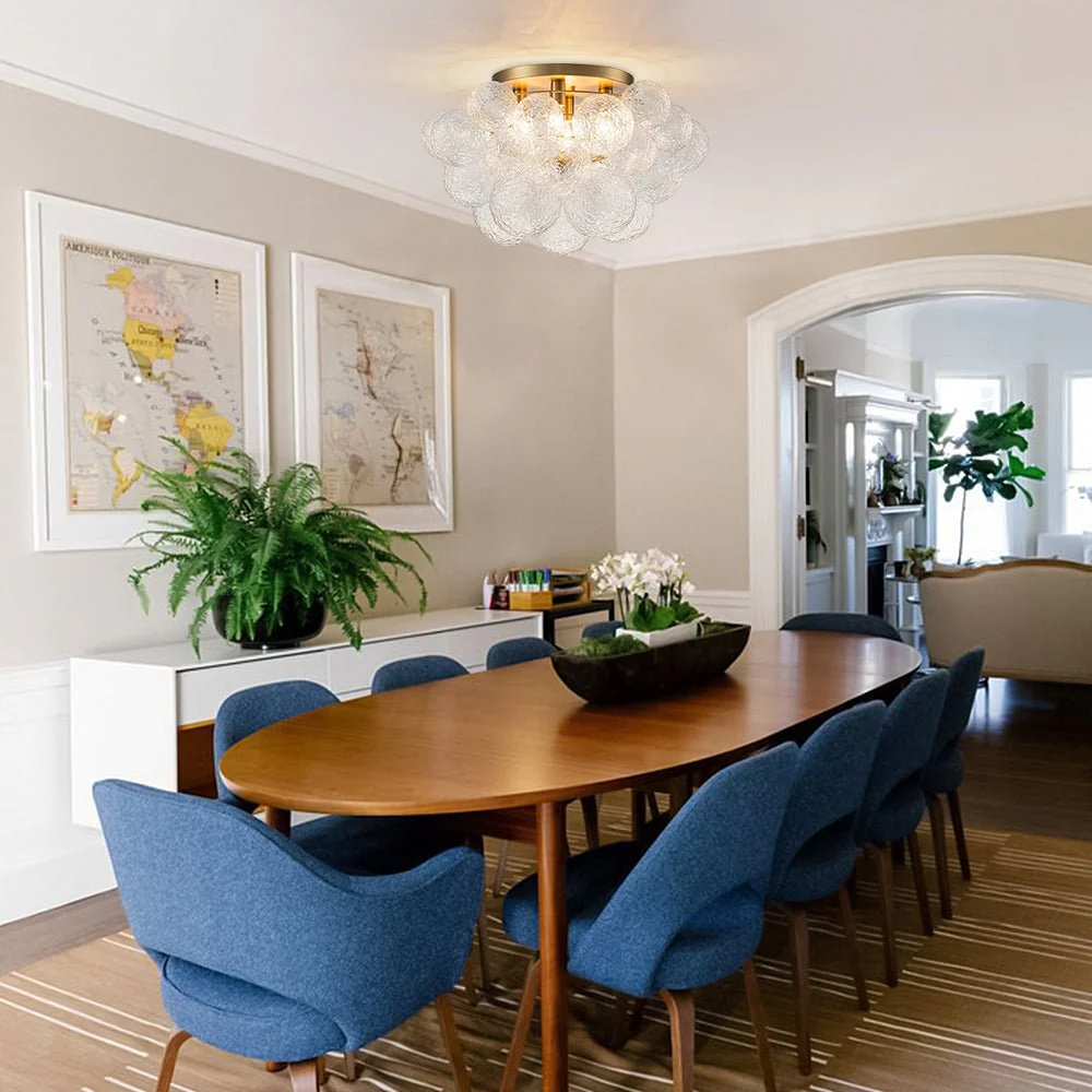 Cluster Rippled Glass Bubble Round Semi Flush Chandelier - Image 2