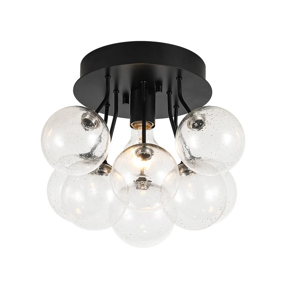 Cluster Seeded Glass Globe Bubble Round Semi Flush Mount - Image 6
