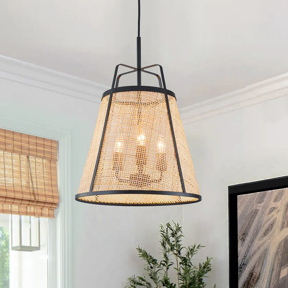 Coastal Woven Rattan Conical Lantern Pendant Light - Image 2
