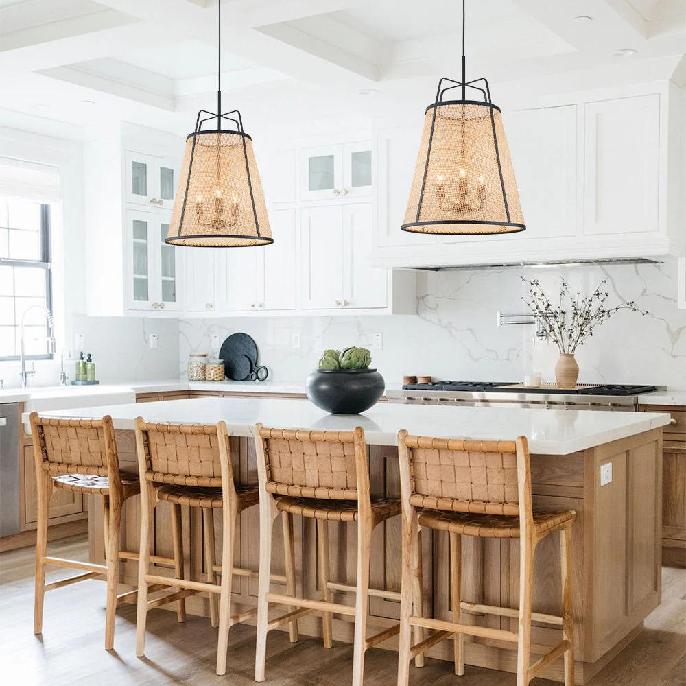 Coastal Woven Rattan Conical Lantern Pendant Light - Image 3