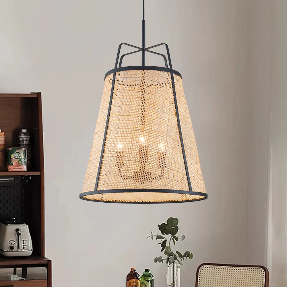 Coastal Woven Rattan Conical Lantern Pendant Light - Image 4