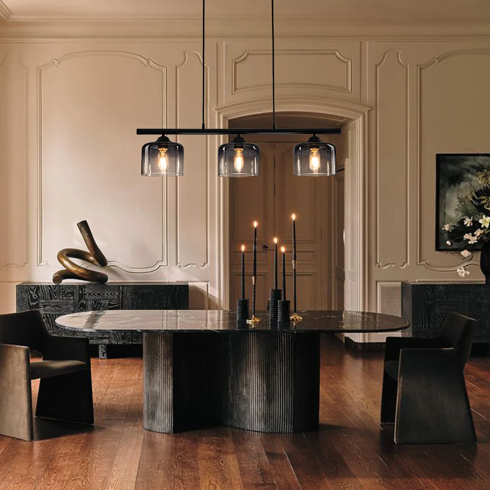 Contemporary 3-Light Gradual Smoked Glass Island Chandelier - Image 3