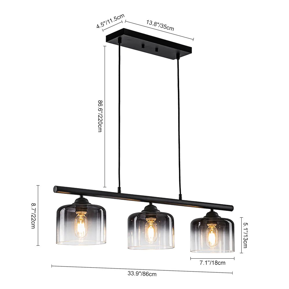 Contemporary 3-Light Gradual Smoked Glass Island Chandelier - Image 8