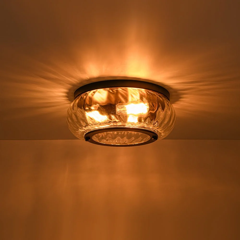Contemporary Clear Striped Glass Round Flush Mount Light - Image 10
