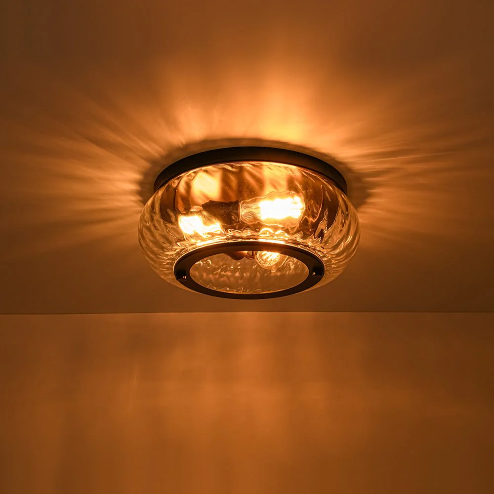 Contemporary Clear Striped Glass Round Flush Mount Light - Image 11