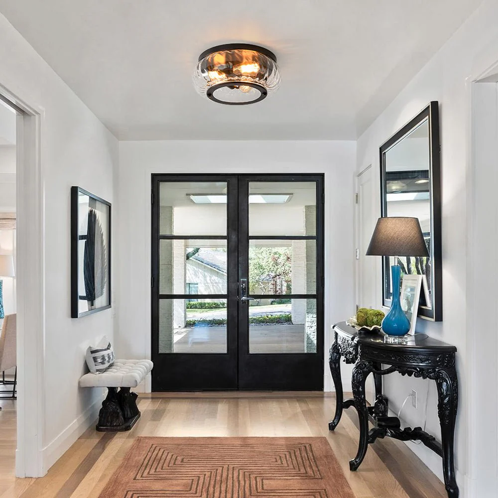 Contemporary Clear Striped Glass Round Flush Mount Light - Image 2