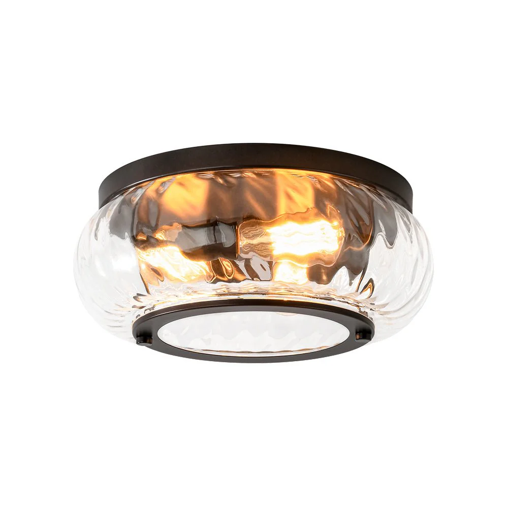 Contemporary Clear Striped Glass Round Flush Mount Light - Image 3