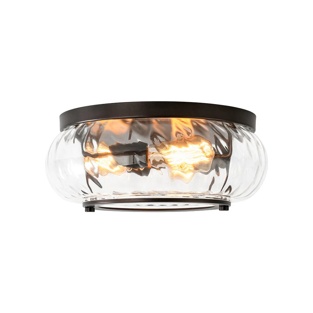 Contemporary Clear Striped Glass Round Flush Mount Light - Image 5