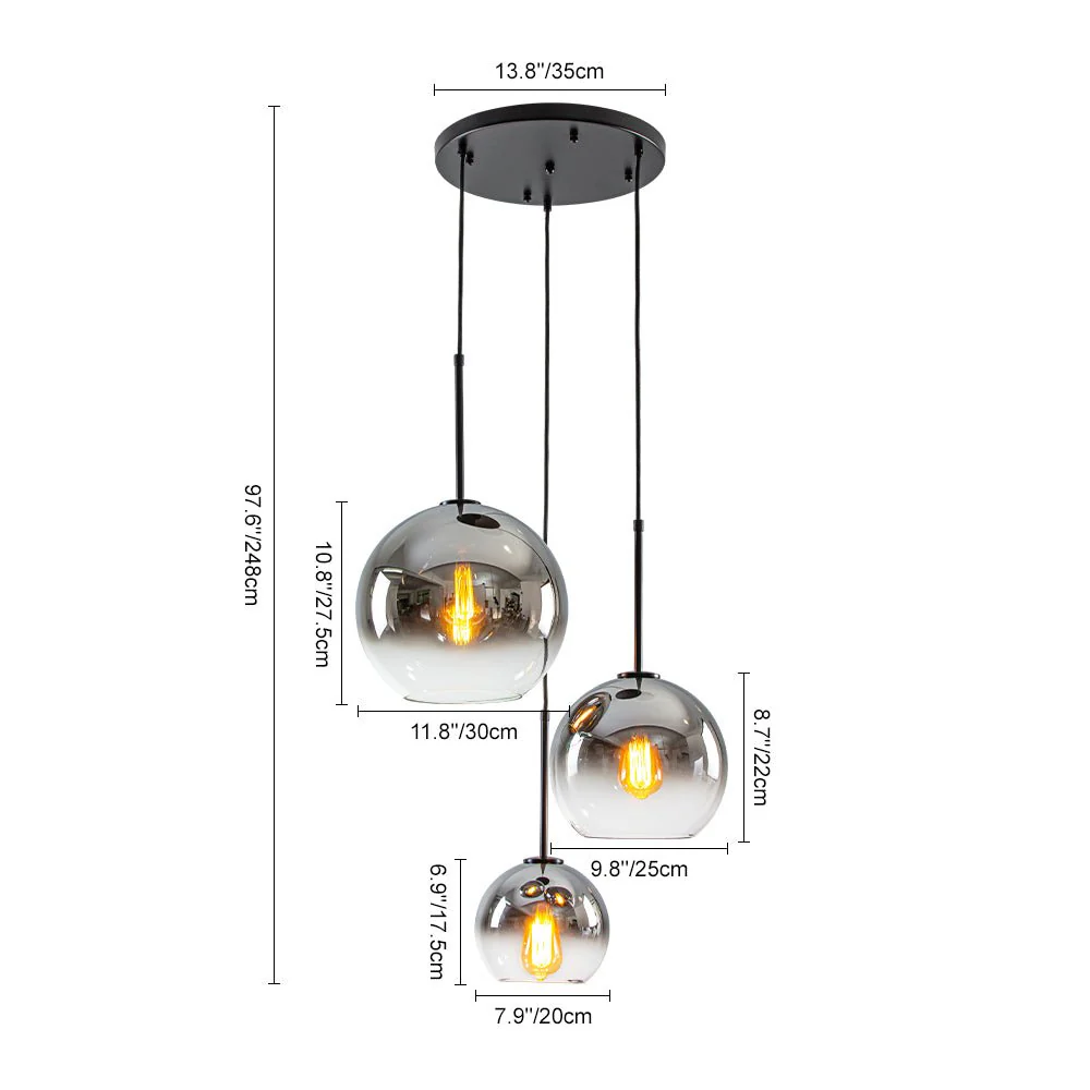 Contemporary Polished Gradual Glass Globe 3-Light Pendant - Image 11