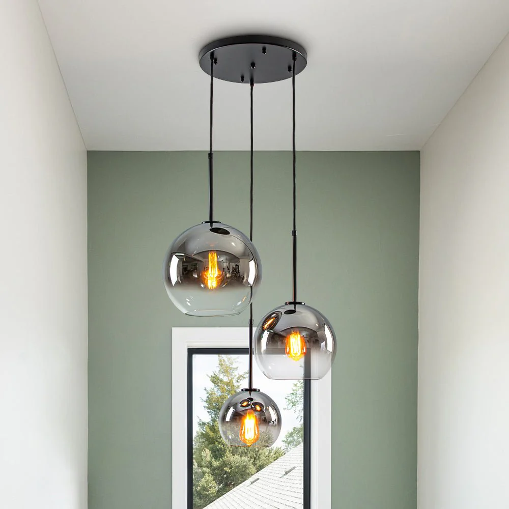 Contemporary Polished Gradual Glass Globe 3-Light Pendant - Image 4