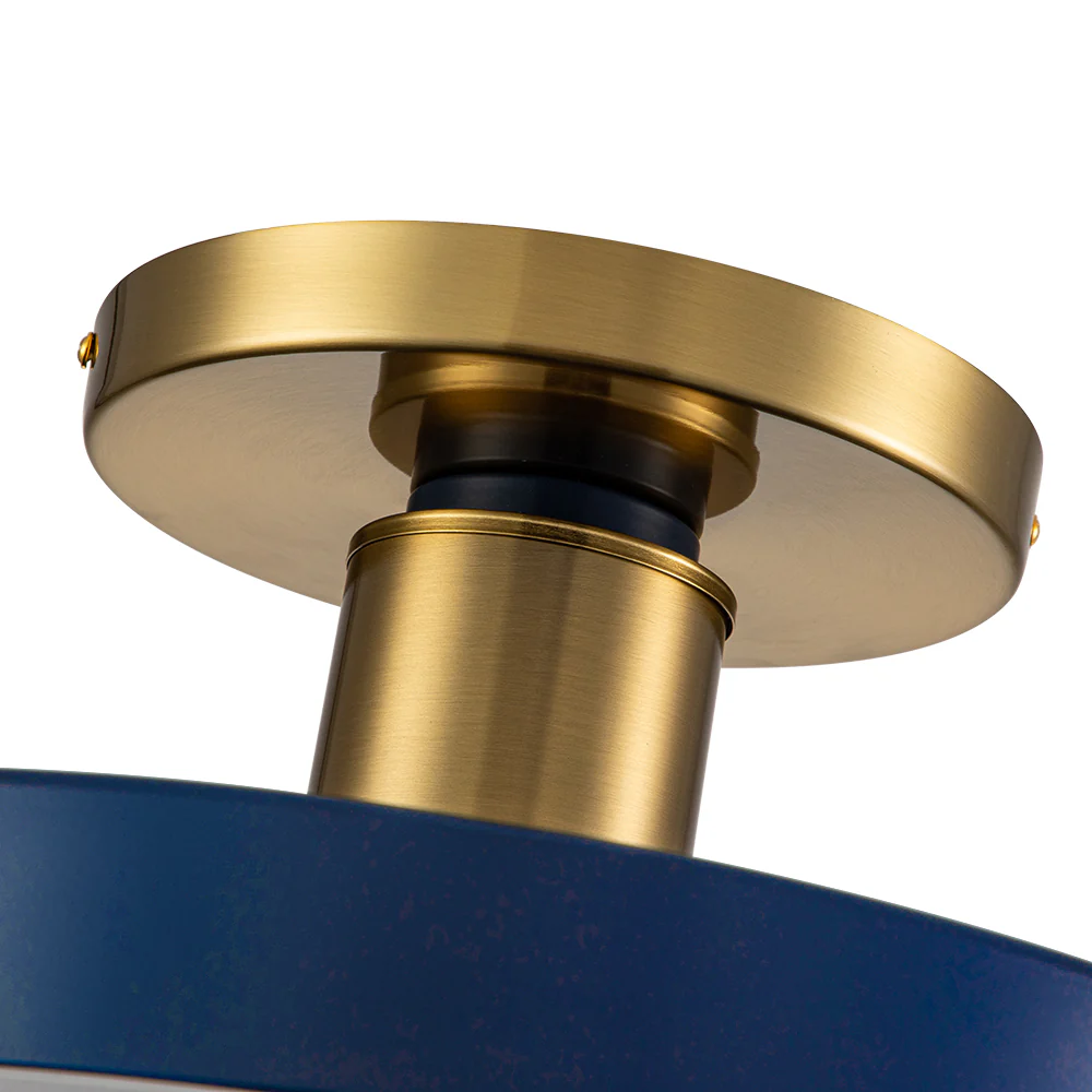 Contemporary Brass Blue Round LED Semi Flush Lighting - Image 11