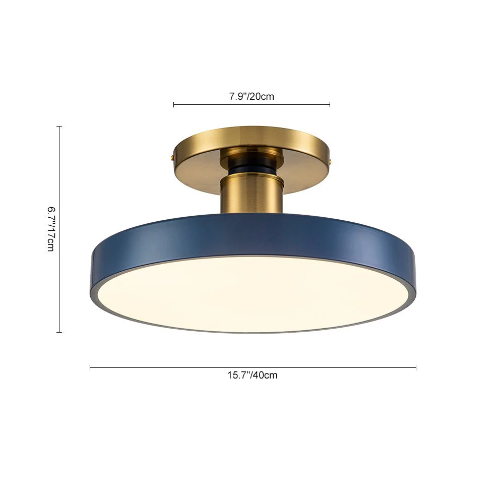Contemporary Brass Blue Round LED Semi Flush Lighting - Image 13