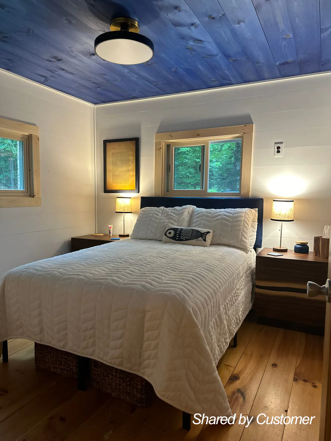 Contemporary Brass Blue Round LED Semi Flush Lighting - Image 3