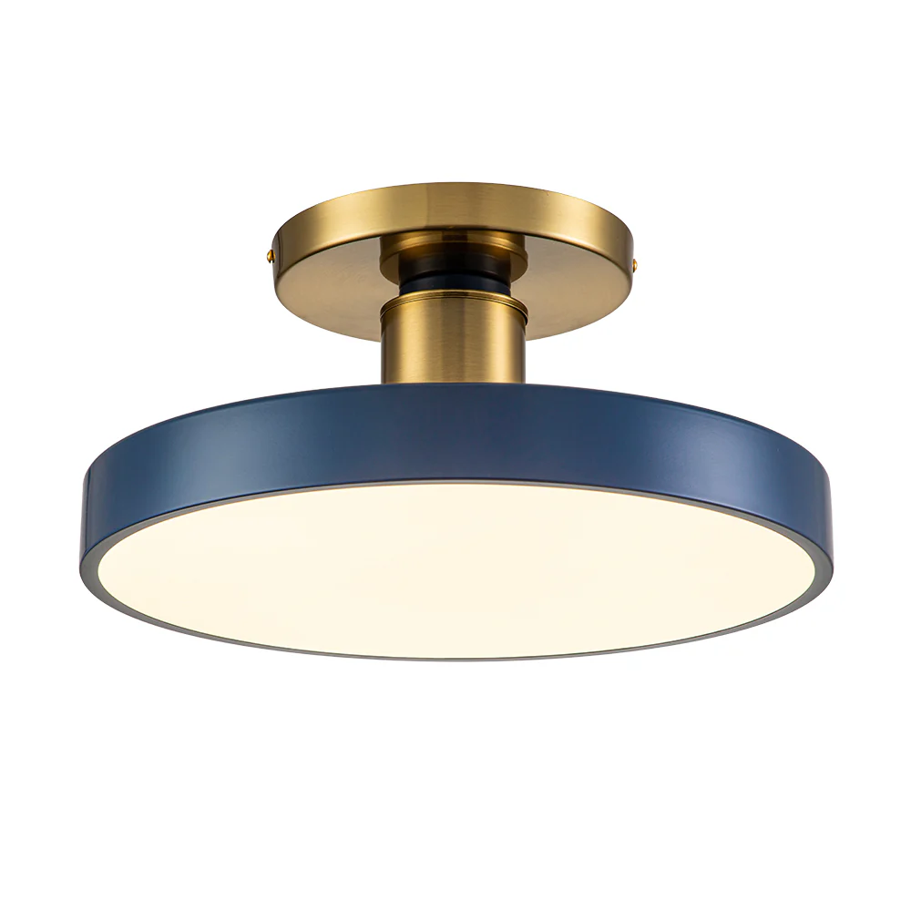 Contemporary Brass Blue Round LED Semi Flush Lighting - Image 5